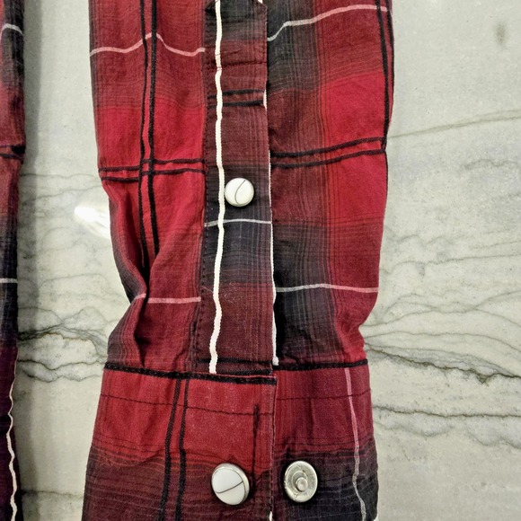 Western Performance Wear Pearl Snap Shirt Rafter C Mens Small Red Black Plaid - Picture 3 of 10